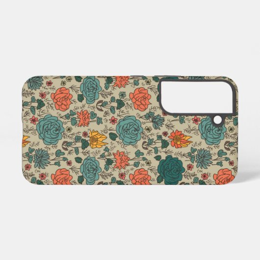 Retro Flower Pattern Galaxy S22 Hoesje Samsung Galaxy Hoesje (Achterkant horizontaal)