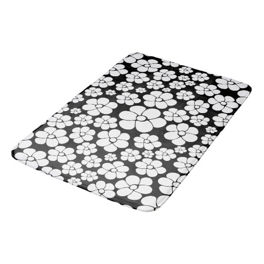 Retro Flower Pattern in White op Black Badmat (Gekanteld)