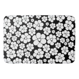 Retro Flower Pattern in White op Black Badmat