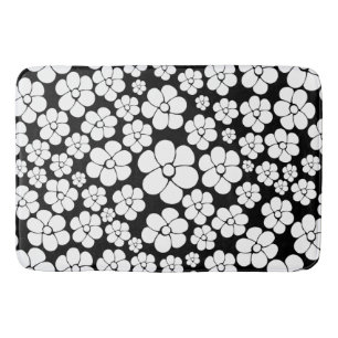 Retro Flower Pattern in White op Black Badmat