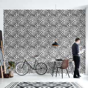 Retro Flower Pattern in White op Black Behang