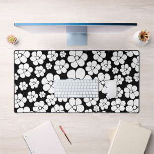 Retro Flower Pattern in White op Black Bureaumat