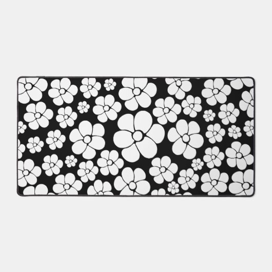 Retro Flower Pattern in White op Black Bureaumat (Voorkant)