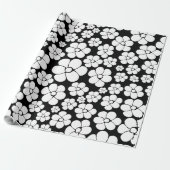 Retro Flower Pattern in White op Black Cadeaupapier (Uitgerold)