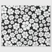 Retro Flower Pattern in White op Black Cadeaupapier (Vlak)