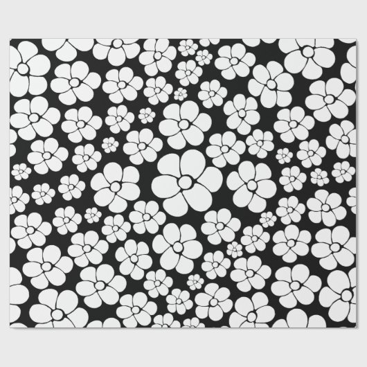 Retro Flower Pattern in White op Black Cadeaupapier (Vlak)