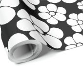 Retro Flower Pattern in White op Black Cadeaupapier (Rol Hoek)