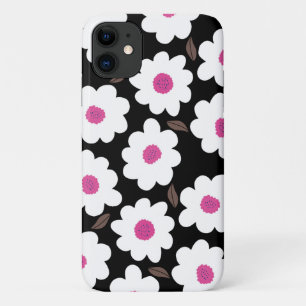 Retro Flower Pattern in White op Black Case-Mate iPhone Case