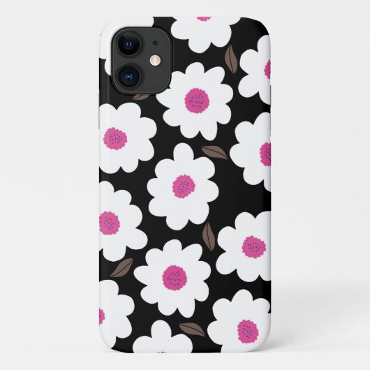 Retro Flower Pattern in White op Black Case-Mate iPhone Case (Achterkant)