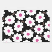 Retro Flower Pattern in White op Black Inpakpapier Vel (Voorkant 2)