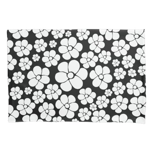 Retro Flower Pattern in White op Black Kussensloop (Voorkant-Links)