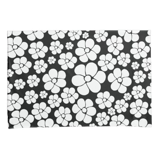 Retro Flower Pattern in White op Black Kussensloop (Voorkant-Rechts)