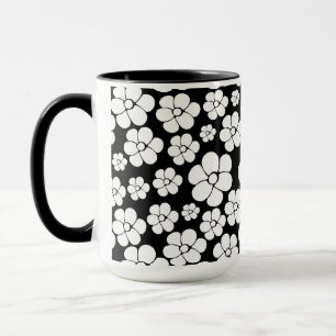Retro Flower Pattern in White op Black Mok
