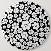Retro Flower Pattern in White op Black Ronde Button 6,0 Cm (Voorkant)