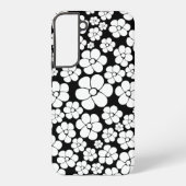 Retro Flower Pattern in White op Black Samsung Galaxy Hoesje (Achterkant)