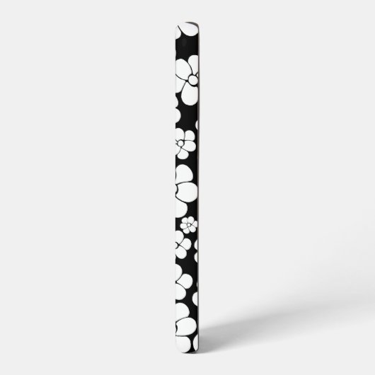 Retro Flower Pattern in White op Black Samsung Galaxy Hoesje (Linkerkant)