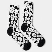 Retro Flower Pattern in White op Black Sokken (Rechts)