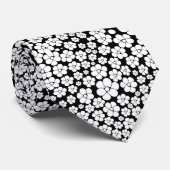 Retro Flower Pattern in White op Black Stropdas (Opgerold)