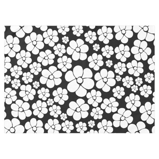 Retro Flower Pattern in White op Black Tafelkleed (Voorkant (Horizontaal))