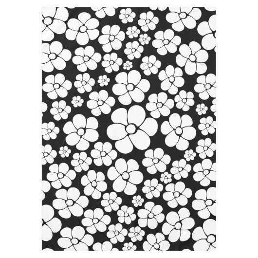 Retro Flower Pattern in White op Black Tafelkleed (Voorkant)