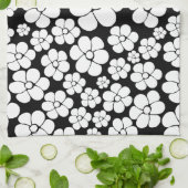 Retro Flower Pattern in White op Black Theedoek (Gevouwen)