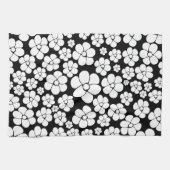 Retro Flower Pattern in White op Black Theedoek (Horizontaal)