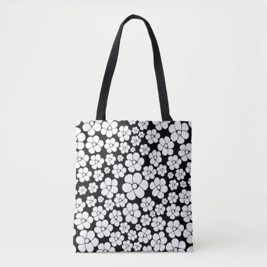 Retro Flower Pattern in White op Black Tote Bag (Voorkant)