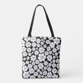 Retro Flower Pattern in White op Black Tote Bag (Achterkant)