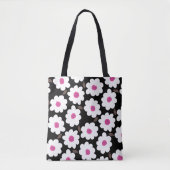 Retro Flower Pattern in White op Black Tote Bag (Voorkant)