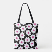 Retro Flower Pattern in White op Black Tote Bag (Achterkant)