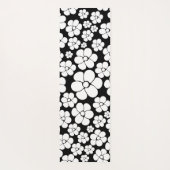 Retro Flower Pattern in White op Black Yogamat (Achterkant)