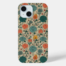 Retro Flower Pattern iPhone 15 Hoesje
