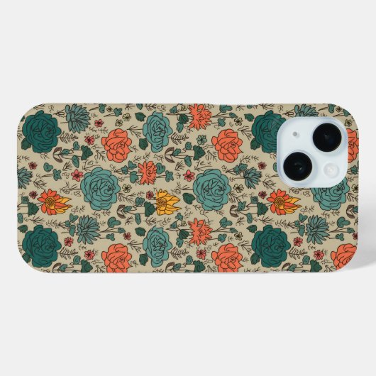Retro Flower Pattern iPhone 15 Hoesje (Achterkant (horizontaal))