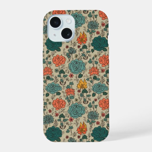 Retro Flower Pattern iPhone 15 Hoesje (Achterkant)