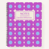 Retro Flower Pattern Paars Mid Mod Persoonlijk Notitieboek (Voorkant)