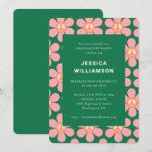 Retro Flower Peace Pink Green Graduparty Kaart (Voorkant / Achterkant)