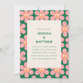 Retro Flower Peace Pink Green Groovy Weddenschap Kaart (Voorkant)