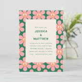 Retro Flower Peace Pink Green Groovy Weddenschap Kaart (Staand voorkant)