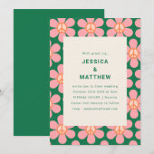 Retro Flower Peace Pink Green Groovy Weddenschap Kaart (Voorkant / Achterkant)