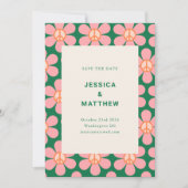 Retro Flower Peace Pink Green Groovy Weddenschap Save The Date (Voorkant)