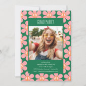 Retro Flower Peace Roze Groen Afstudeerder Party F Kaart (Voorkant)