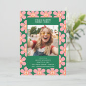 Retro Flower Peace Roze Groen Afstudeerder Party F Kaart (Staand voorkant)