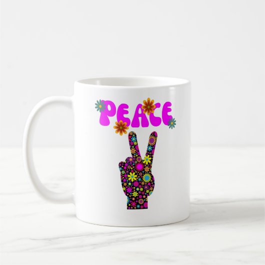 Retro Flower Peace Sign Coffee Mok (Links)