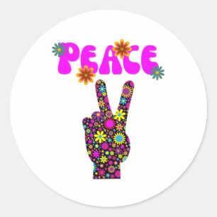 Retro Flower Peace Sign Ronde Sticker