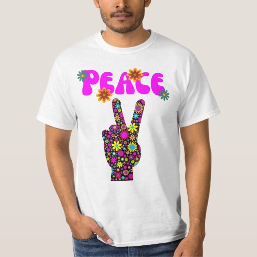 Retro Flower Peace Sign T-Shirt (Voorkant)