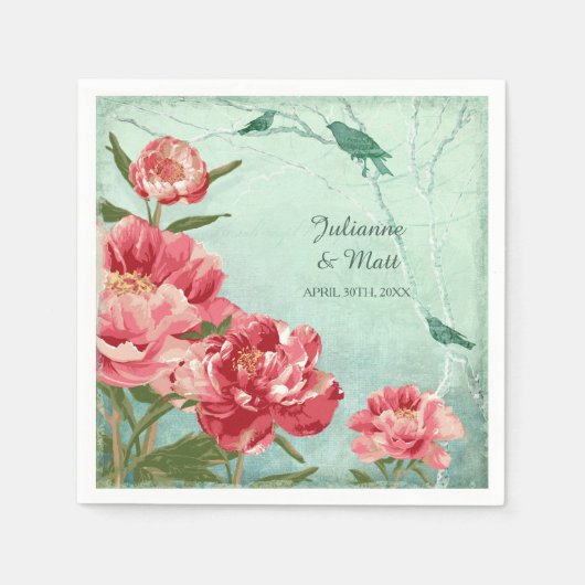 Retro Flower Peony Couples Shower Decor Servetten (Voorkant)