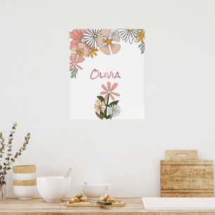 Retro Flower Poster voor Meisje Kamer