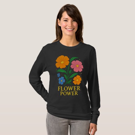 Retro "Flower Power" Floral Design T-shirt (Voorkant volledig)
