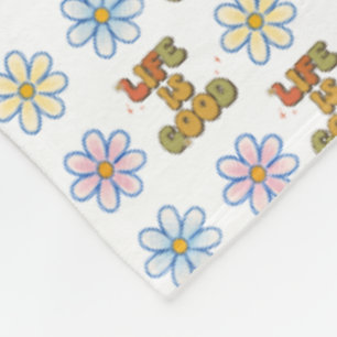 Retro Flower Power "Het leven is goed" - Kleurrijk Fleece Deken