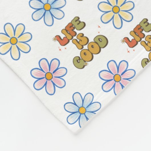Retro Flower Power "Het leven is goed" - Kleurrijk Fleece Deken (Hoek)
